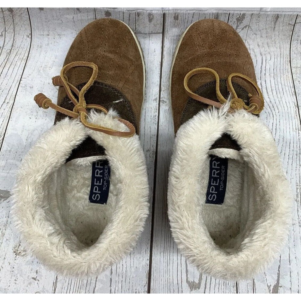 Size 7M - Sperry Top Sider Women's boots WSW5003 Brown Suede Leather w/ Faux Fur - Picture 12 of 12